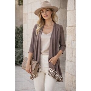 Chicos Cocoa Animal Print Cardigan Lightweight Stretch Office Casual Preppy M/1